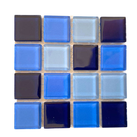 Mosaic Tiles - Single Sheet Mixed Blue Glass 23x23mm