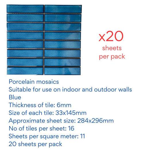 Decor Tiles -Glazed Mosaic Strip Blue