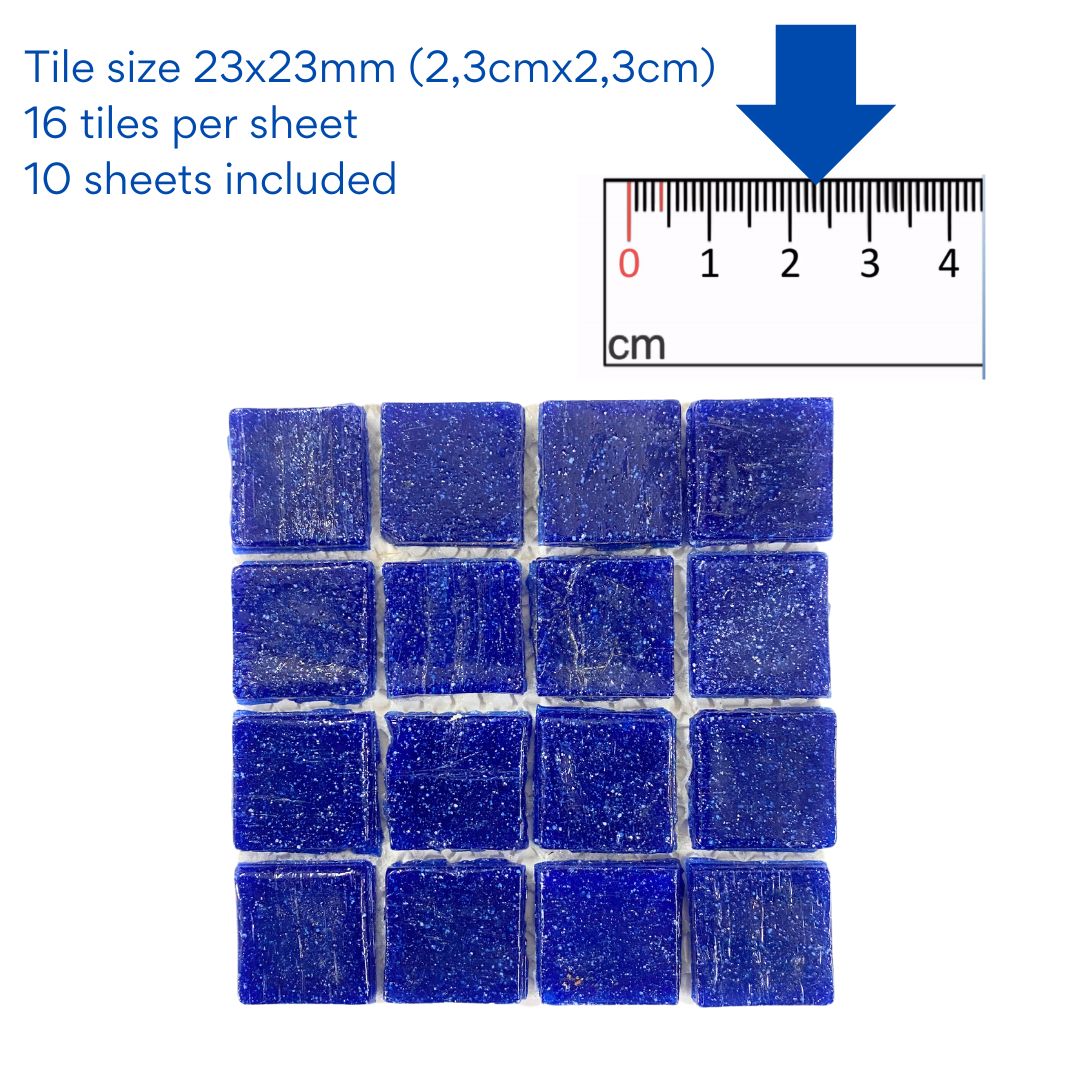 Mosaic Tiles - 10 x sheets of Deep Blue Glamour Glass 23x23mm (small tiles for crafting)