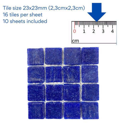 Mosaic Tiles - 10 x sheets of Deep Blue Glamour Glass 23x23mm (small tiles for crafting)