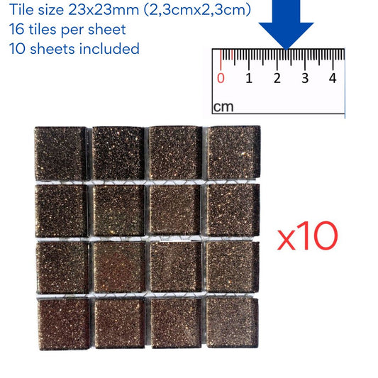 Mosaic Tiles - 10 x sheets of Glitter Brown 23x23mm