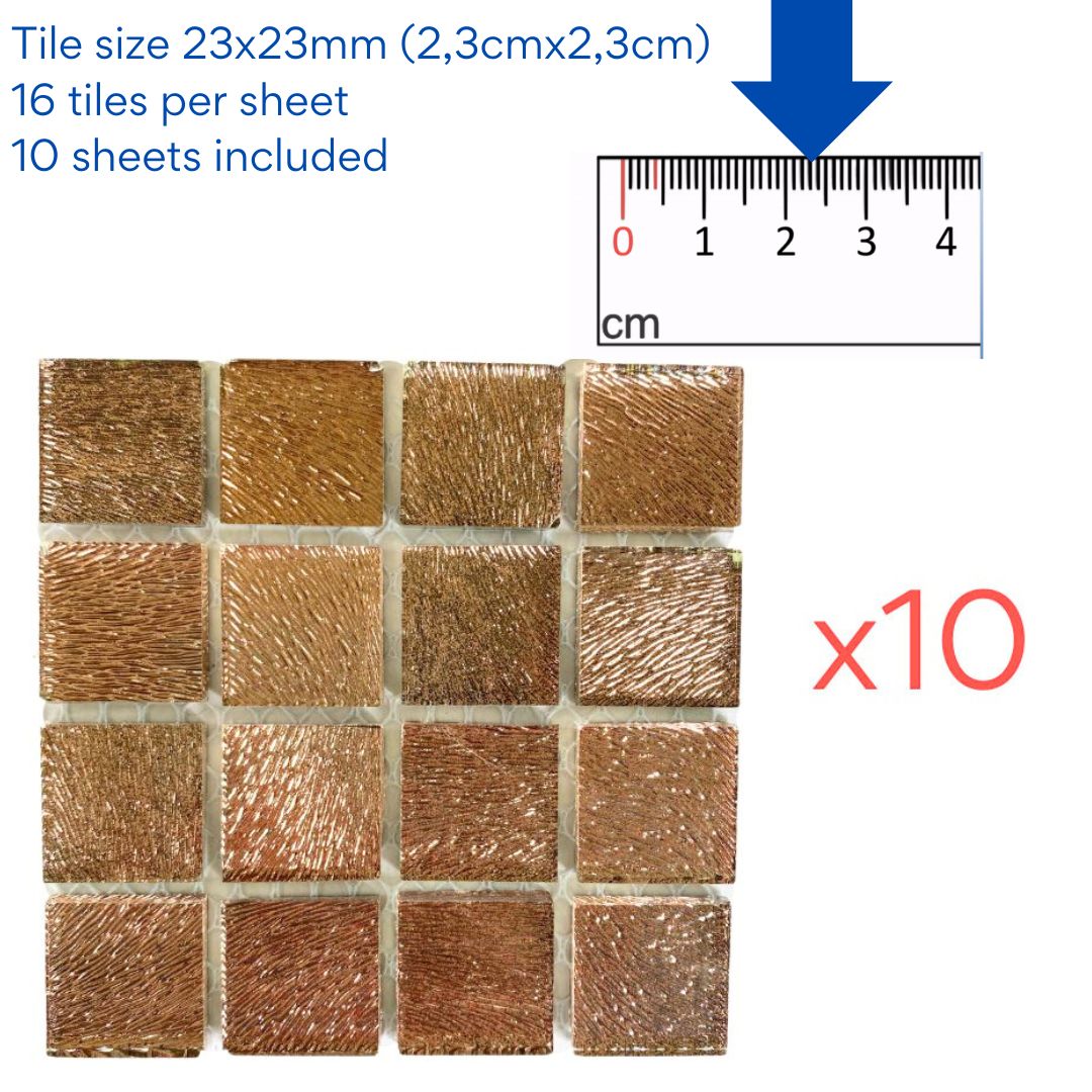 Mosaic Tiles - 10 x sheets of Brushed Copper 23x23mm