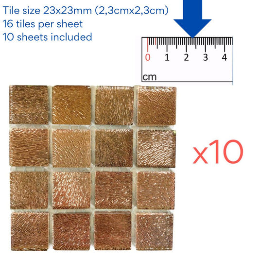 Mosaic Tiles - 10 x sheets of Brushed Copper 23x23mm