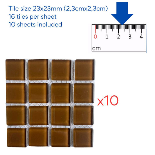 Mosaic Tiles - 10 x sheets of Chestnut Brown Glass 23x23mm