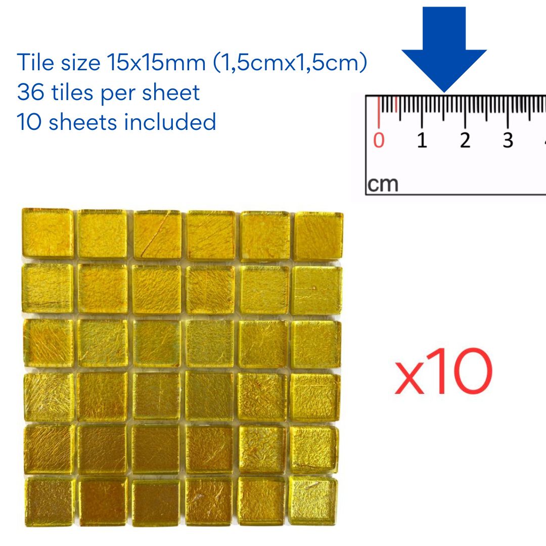 Mosaic Tiles - 10 x sheets of Gold Gold Leaf 15x15mm