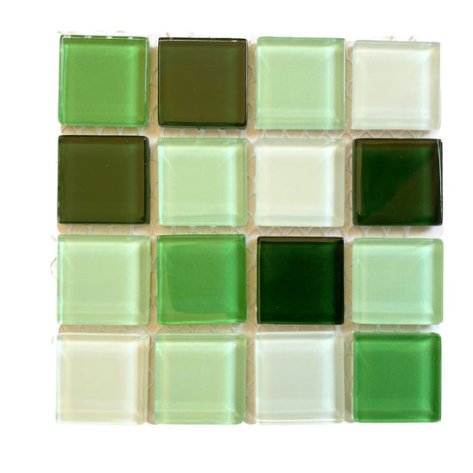 Mosaic Tiles - Single Sheet Green Mix Glass 23x23mm