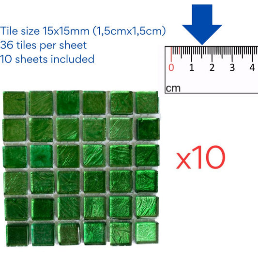 Mosaic Tiles - 10 x sheets of Green Gold Leaf 15x15mm