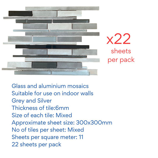 Decor Tiles -Glass and Aluminium Grey Mix