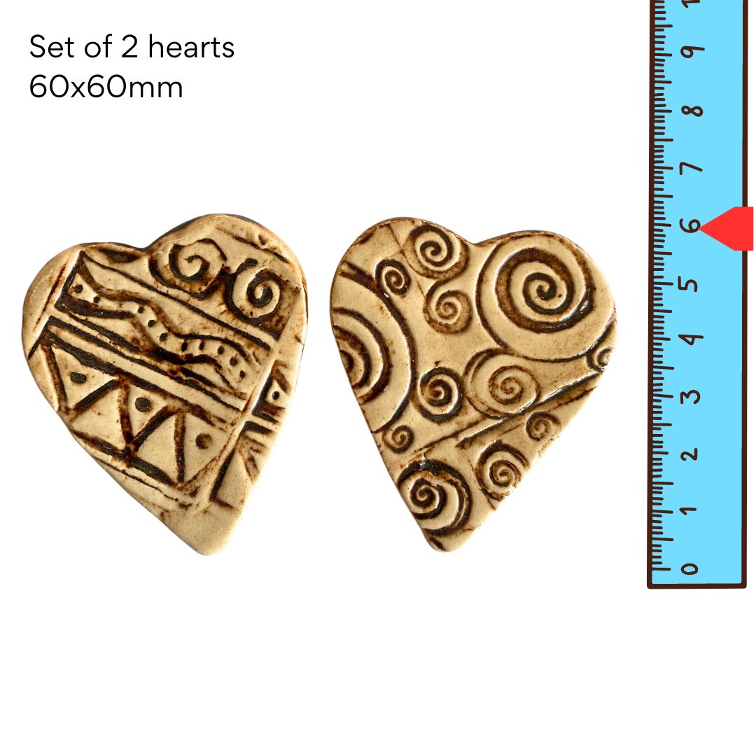 Hearts Neutral Colour set of 2 - pottery (60x60mm)