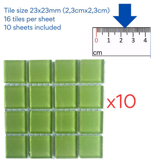 Mosaic Tiles - 10 x sheets of Lime Green Glass 23x23mm