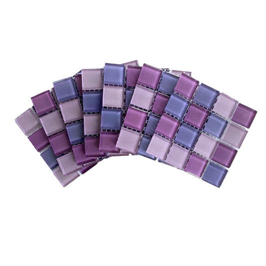 Mosaic Tiles - 10 x sheets of Mixed Purple Glass 23x23mm