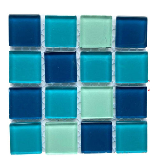 Mosaic Tiles - Single Sheet Mixed Turquoise Glass 23x23mm