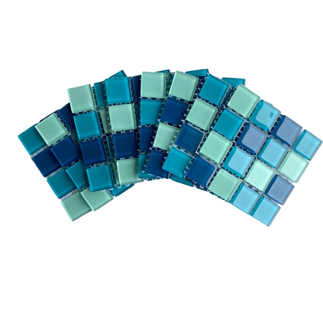 Mosaic Tiles - 10 x sheets of Turquoise Mix Glass 23x23mm