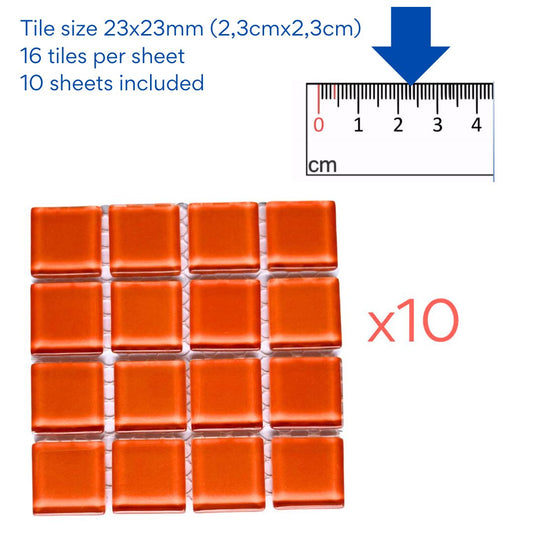 Mosaic Tiles - 10 x sheets of Orange Glass 23x23mm