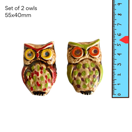 Owls- set of 2 pottery (55x40mm)