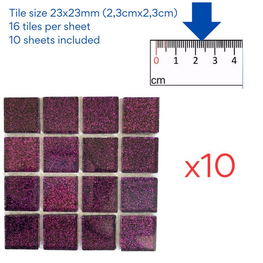 Mosaic Tiles - 10 x sheets of Purple Glitter 23x23mm