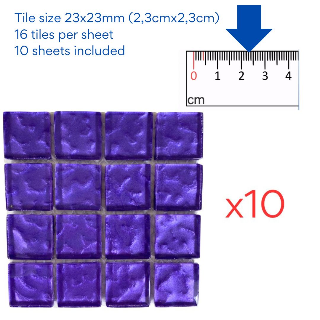 Mosaic Tiles - 10 x sheets of Purple Metallic Ripple 23x23mm