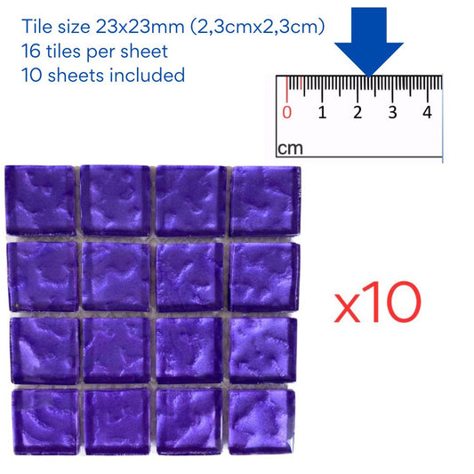 Mosaic Tiles - 10 x sheets of Purple Metallic Ripple 23x23mm