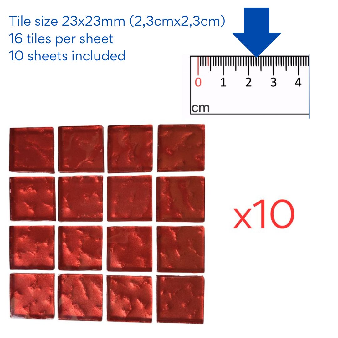 Mosaic Tiles - 10 x sheets of  Red Metallic Ripple 23x23mm