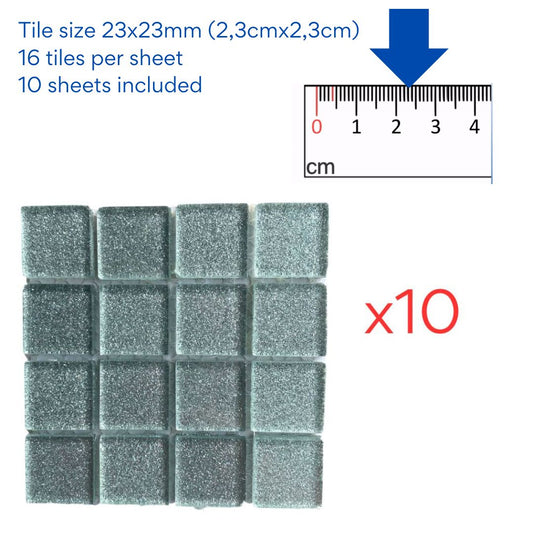 Mosaic Tiles - 10 x sheets of Silver Glitter 23x23mm