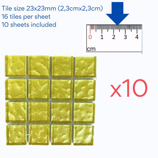 Mosaic Tiles - 10 x sheets of Yellow Summer Sun Ripple 23x23mm