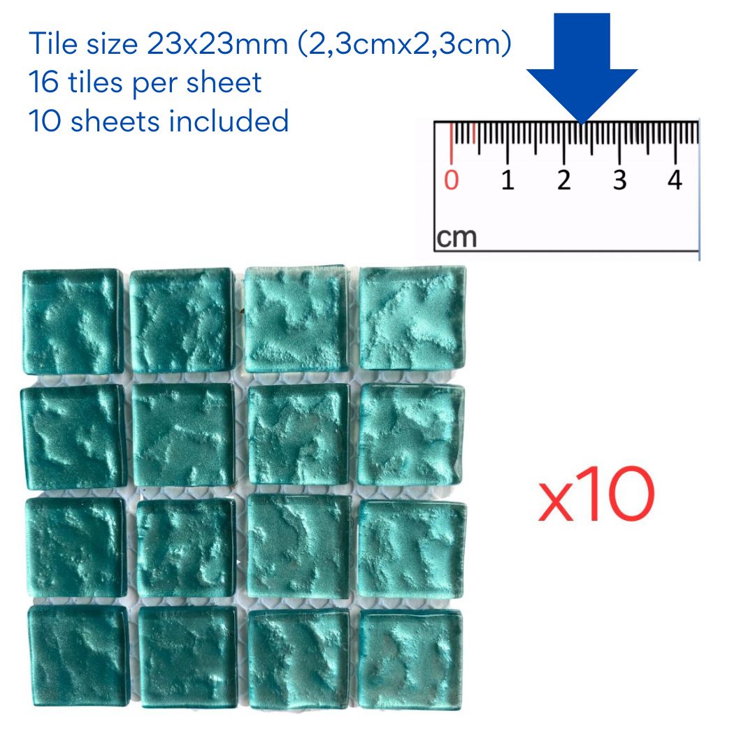 Mosaic Tiles  - 10 x sheets of Turquoise Metallic Ripple 23x23mm