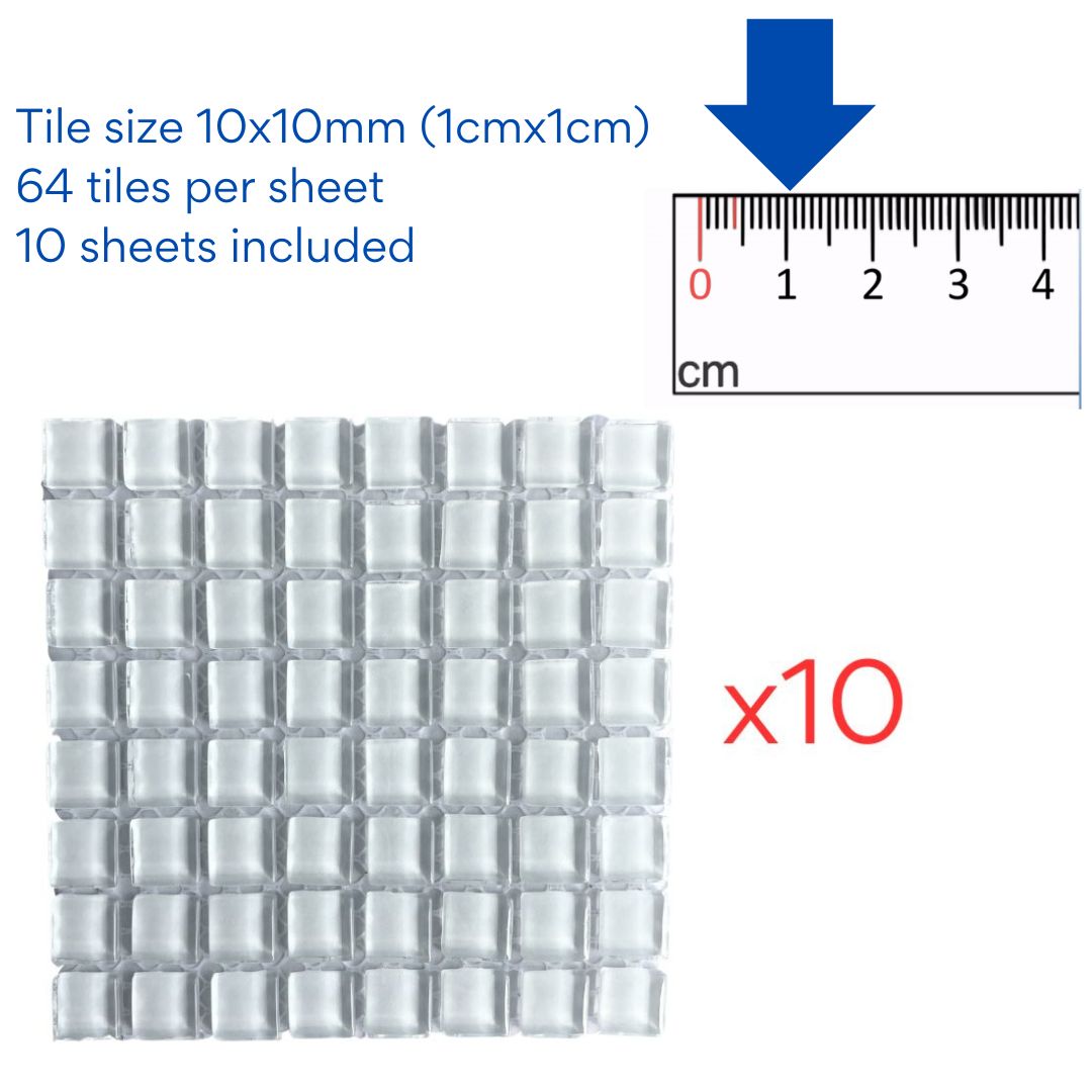 Mosaic Tiles - 10 x sheets of White Glass 10x10mm