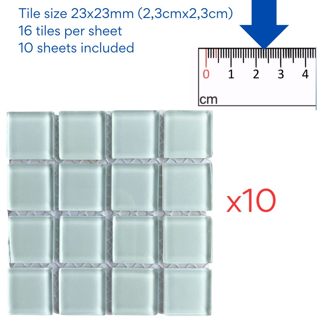 Mosaic Tiles - 10 x sheets of White Glass 23x23mm