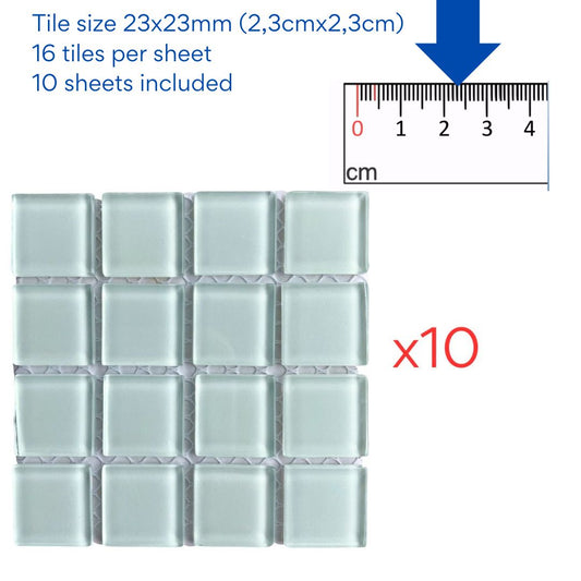 Mosaic Tiles - 10 x sheets of White Glass 23x23mm