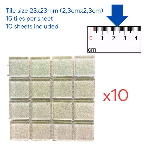 Mosaic Tiles - 10 x sheets of White Glitter 23x23mm