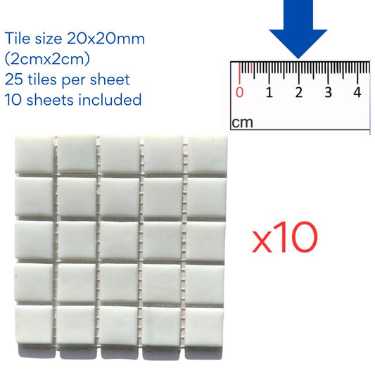 Mosaic Tiles - 10 x sheets of White Matt 20x20mm