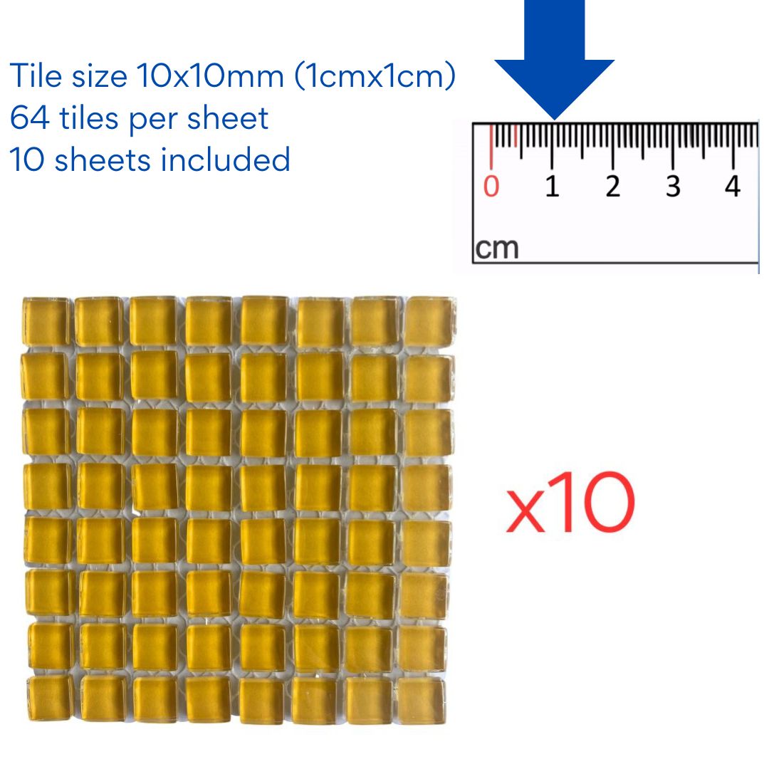 Mosaic Tiles - 10 x sheets of Yellow Glass 10x10mm