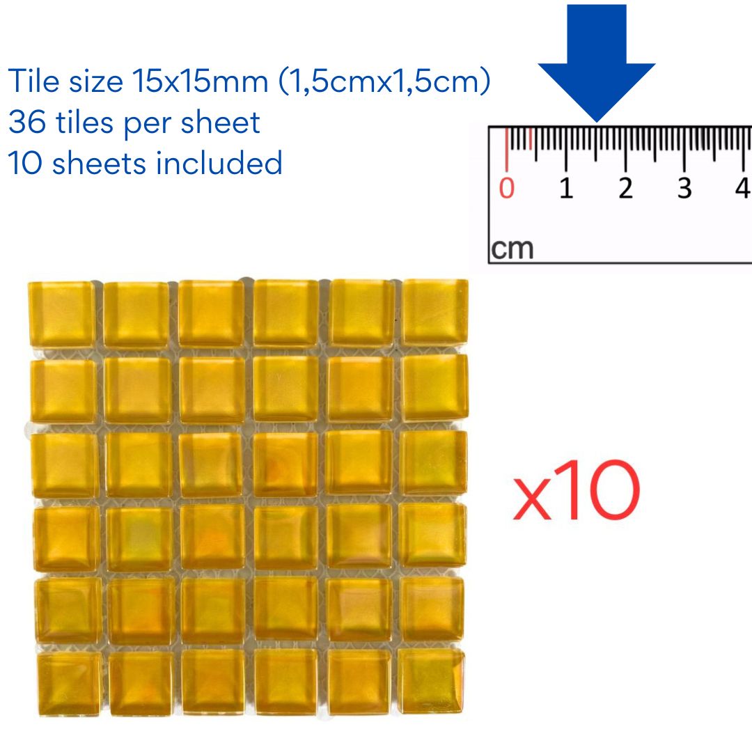 Mosaic Tiles - 10 x sheets of Yellow Pearl 15x15mm